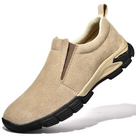 Men's Casual Suede Matte Breathable Leather Shoes (Option: Khaki-47)