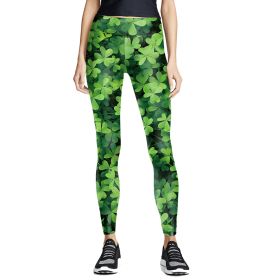 Digital Printed Green Leaf Elastic Slim Fit Running Pants Yoga Pants (Option: KYK1237-S)