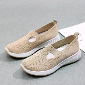 Old Beijing Cloth Shoes Women's Shallow Mouth Mesh Breathable Non-slip Soft Bottom Slip-on Women's Shoes (Option: Khaki-37)