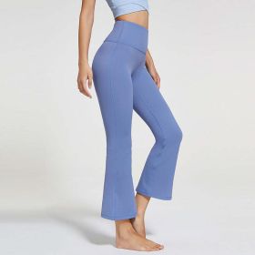 Women High Waist Wide Leg Nude Feel Yoga Pants No Embarrassment Line Hip Lifting Sport Fitness Pants Rhythmic Bell-Bottom Pants (Color: Fog Blue, size: M)