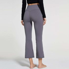 Women High Waist Wide Leg Nude Feel Yoga Pants No Embarrassment Line Hip Lifting Sport Fitness Pants Rhythmic Bell-Bottom Pants (Color: High Grade Gray, size: L)