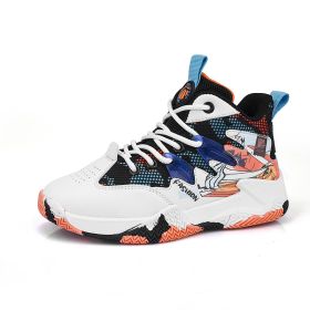 Kids Basketball Shoes Boys Breathable Non-slip Rubber Sole Kids Big Kids Fitness Sneakers Size31-40 New (Color: white orange, size: 32)