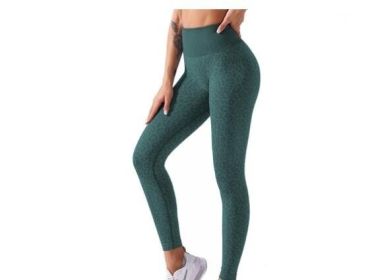 Leopard Print Yoga Fitness Leggings (Color: Green, size: L)