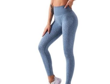 Leopard Print Yoga Fitness Leggings (Color: Blue, size: S)