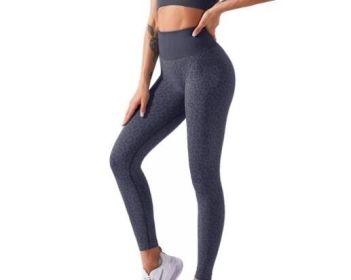 Leopard Print Yoga Fitness Leggings (Color: Gray, size: M)