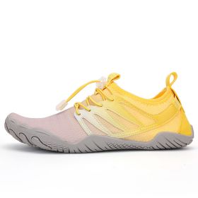 Unisex Hot Fitness Sneaker Cross-Training Crossfit Shoes High Quality Soft Comfortable Breathable Mesh Tennis Yoga Gym Treadmill (Color: Yellow gray, size: 40)