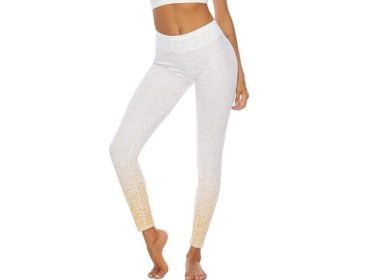 Women's Leggings Fitness Sports Gym Running Yoga Athletic Pants Gold (Color: White, size: L)