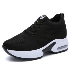 Women High Top Walking Footwear 9 Cm Wedges Sports Shoes Thick Sole Fitness Sneakers Outdoor Ladies Running Jogging Trainers (Color: Black Women Shoes, size: 38)