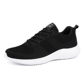 Men Walking Sports Shoes Lightweight Breathable Sneakers Male Knitting Outdoor Running Footwear Fashion Fitness Jogging Trainers (Color: Black, size: 43)