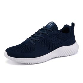 Men Walking Sports Shoes Lightweight Breathable Sneakers Male Knitting Outdoor Running Footwear Fashion Fitness Jogging Trainers (Color: Blue, size: 46)