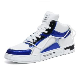 High-top Color Matching Lace Up Casual Sneakers (Option: White And Blue-39)