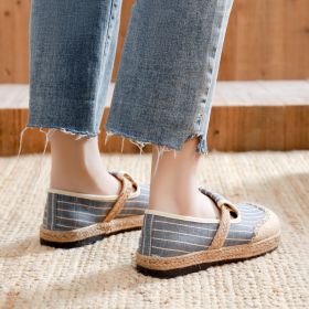 New Linen Shoes Women's Artistic Striped Color Matching (Option: Light Blue-39)